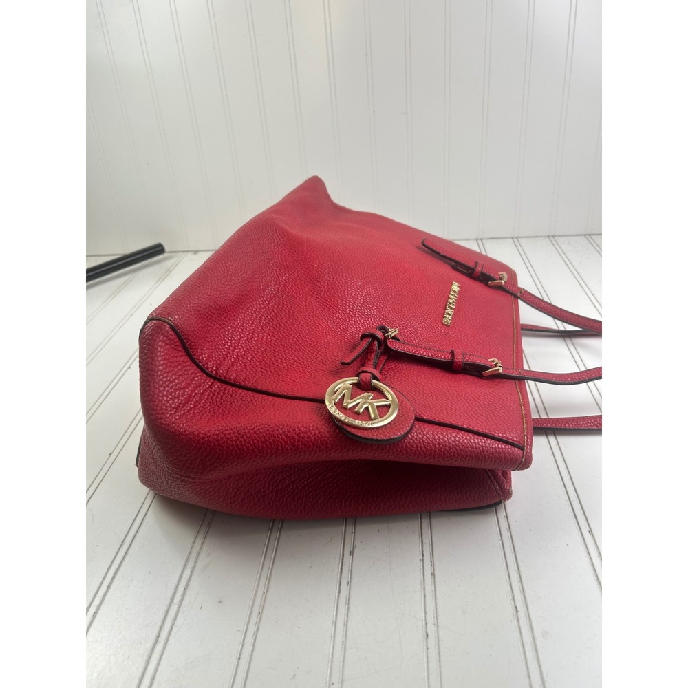 Michael Kors Jet Set Travel Large Red Pebbled Leather East West Tote Bag - Picture 3 of 15